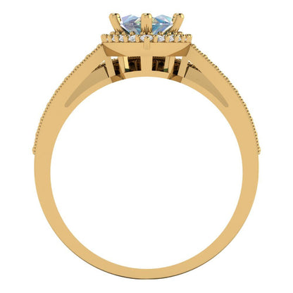 2.4875 cttw Marquise Cut Blue Moissanite Bridal Set - Solid Yellow Gold Engagement Ring & Wedding Band