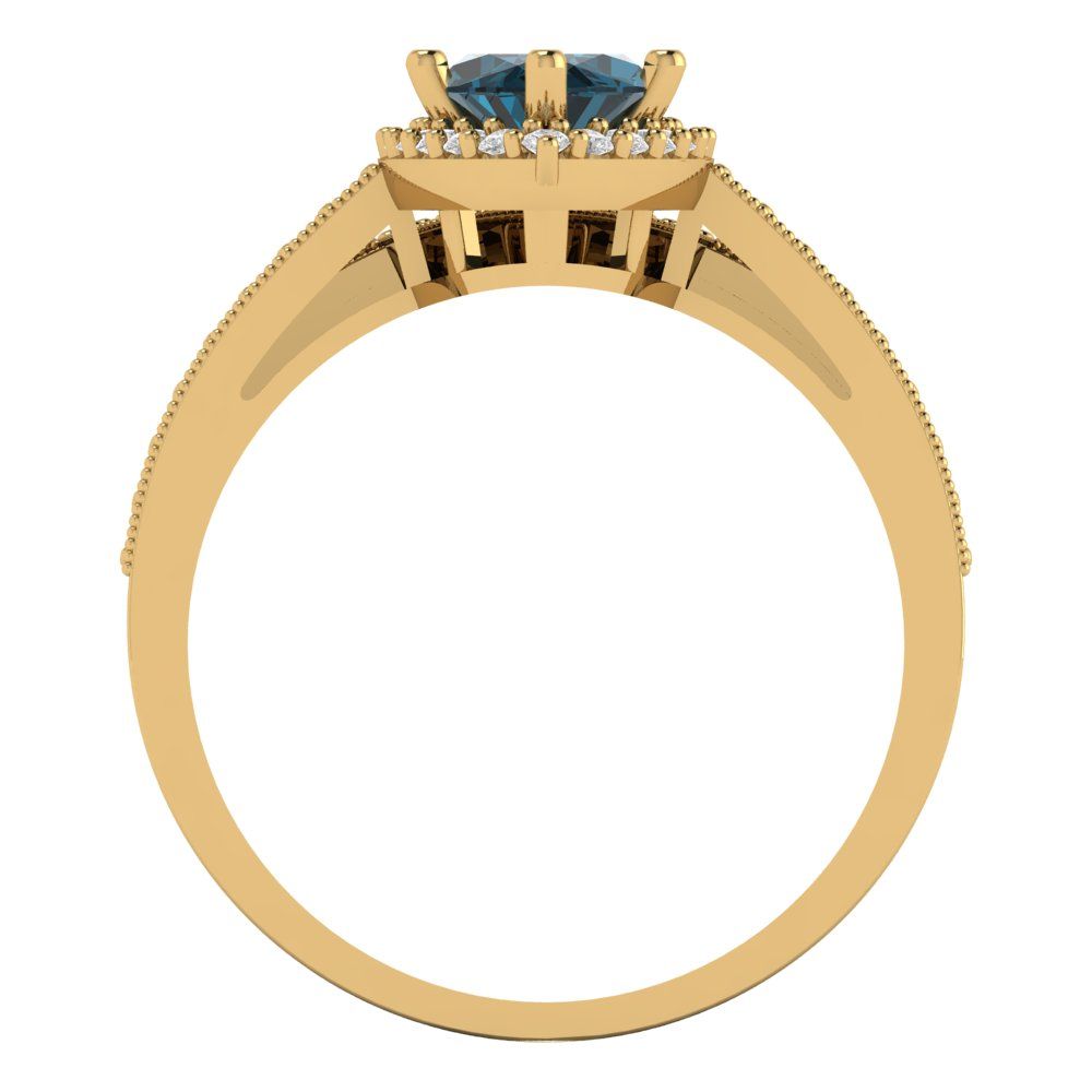 2.4875 cttw Marquise Cut Natural London Blue Topaz Bridal Set - Solid Yellow Gold Engagement Ring & Wedding Band