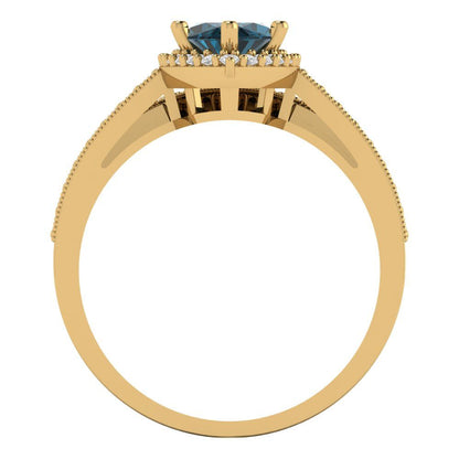 2.4875 cttw Marquise Cut Natural London Blue Topaz Bridal Set - Solid Yellow Gold Engagement Ring & Wedding Band