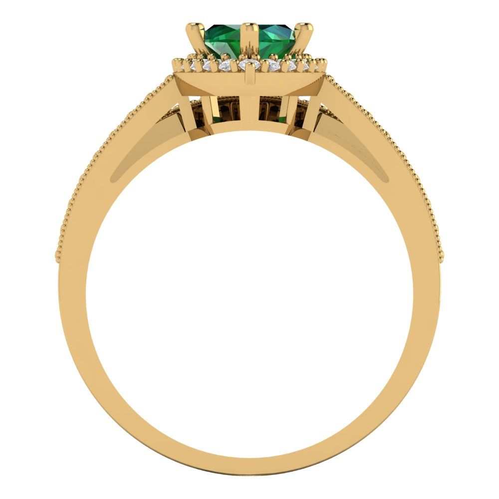 2.4875 cttw Marquise Cut Simulated Emerald Bridal Set - Solid Yellow Gold Engagement Ring & Wedding Band