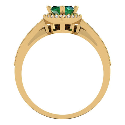 2.4875 cttw Marquise Cut Simulated Emerald Bridal Set - Solid Yellow Gold Engagement Ring & Wedding Band