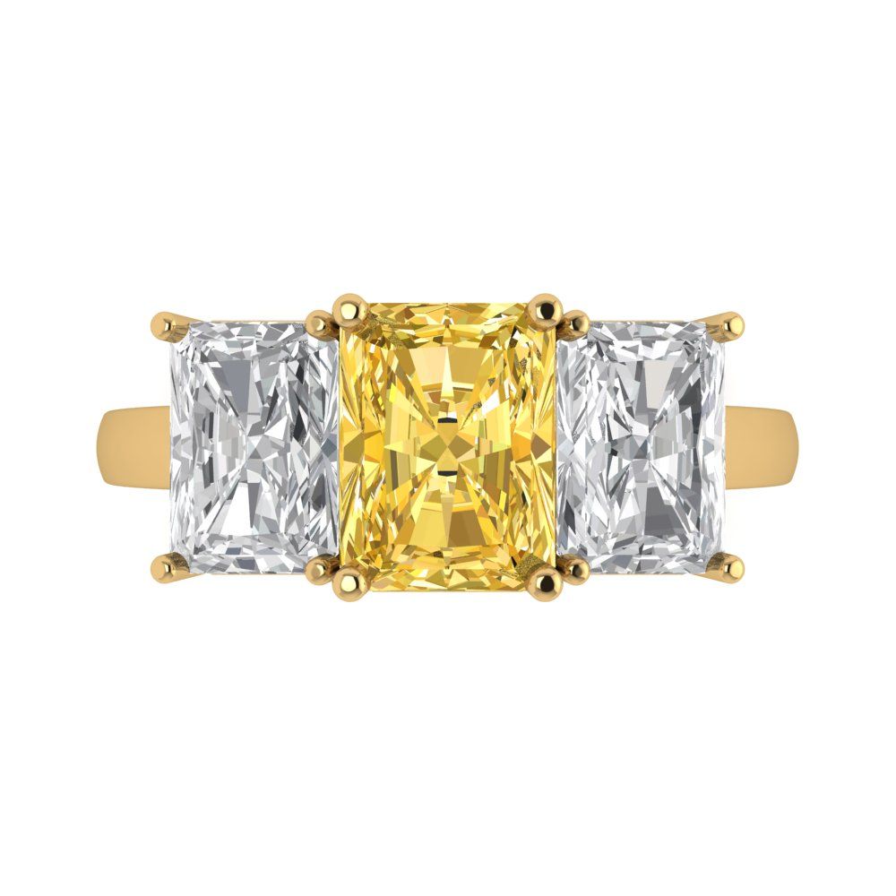 4 cttw Natural Citrine Three-Stone Engagement Ring - Solid Gold (Emerald Cut,8x6mm)