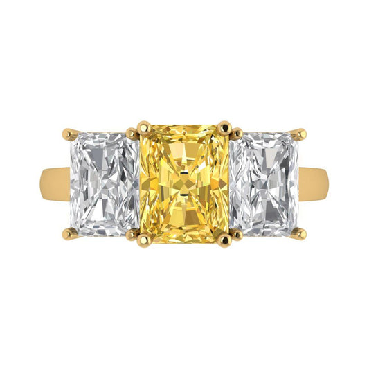 4 cttw Natural Citrine Three-Stone Engagement Ring - Solid Yellow Gold (VVS1, Emerald Cut,8x6mm)