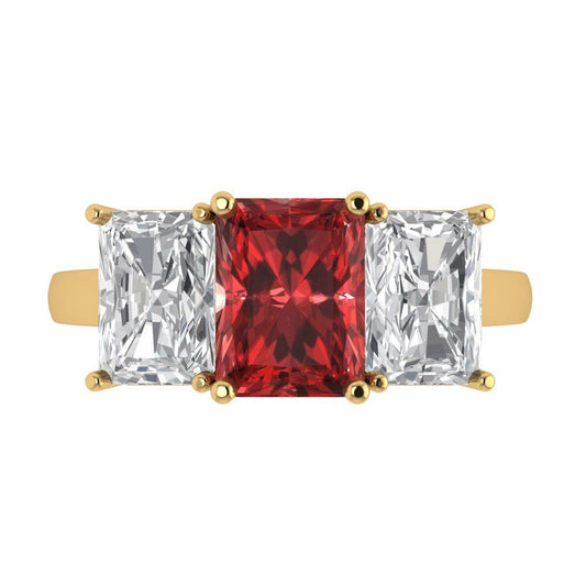 4 cttw Natural Garnet Three-Stone Engagement Ring - Solid Yellow Gold (VVS1, Emerald Cut,8x6mm)