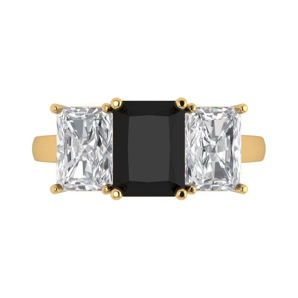 4 cttw Natural Onyx Three-Stone Engagement Ring - Solid Gold (Emerald Cut,8x6mm)