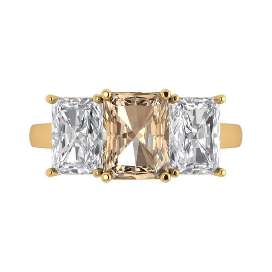 4 cttw Yellow Moissanite Three-Stone Engagement Ring - Solid Yellow Gold (VVS1, Emerald Cut,8x6mm)
