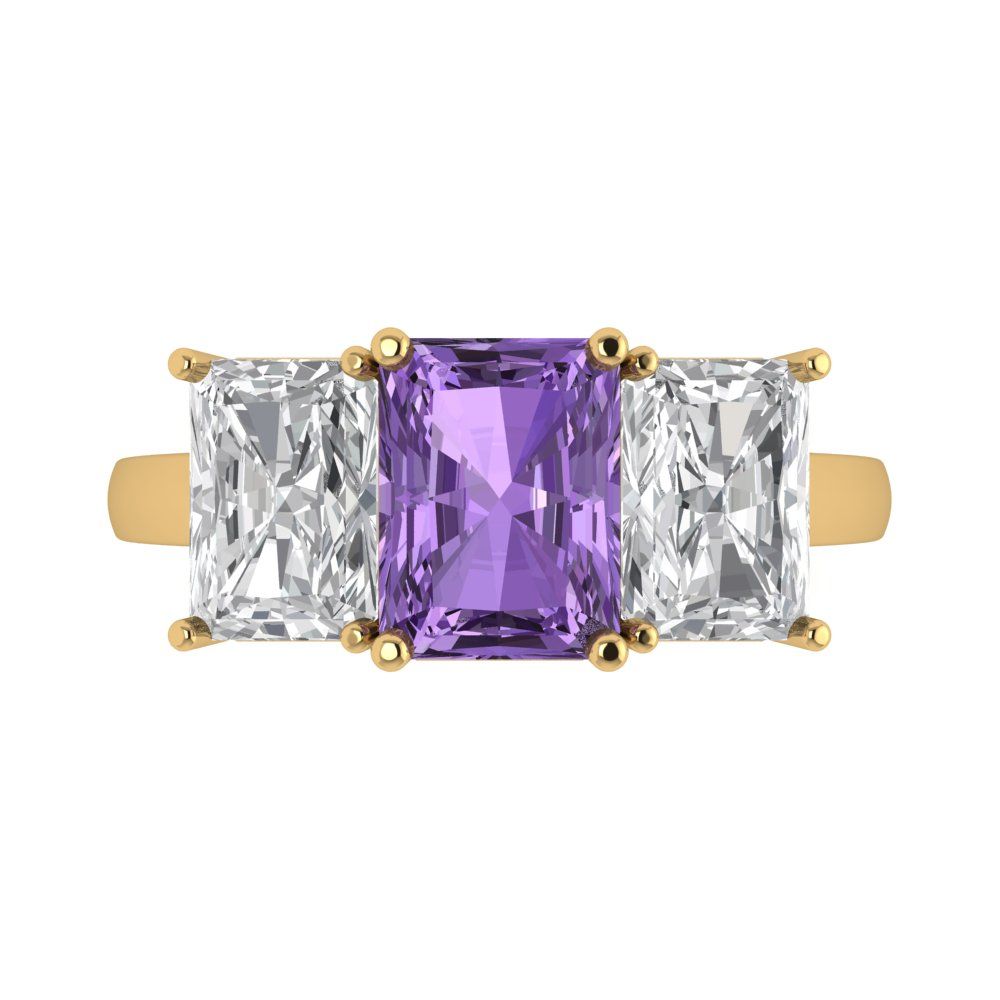 4 cttw Simulated Alexandrite Three-Stone Engagement Ring - Solid Gold (Emerald Cut,8x6mm)