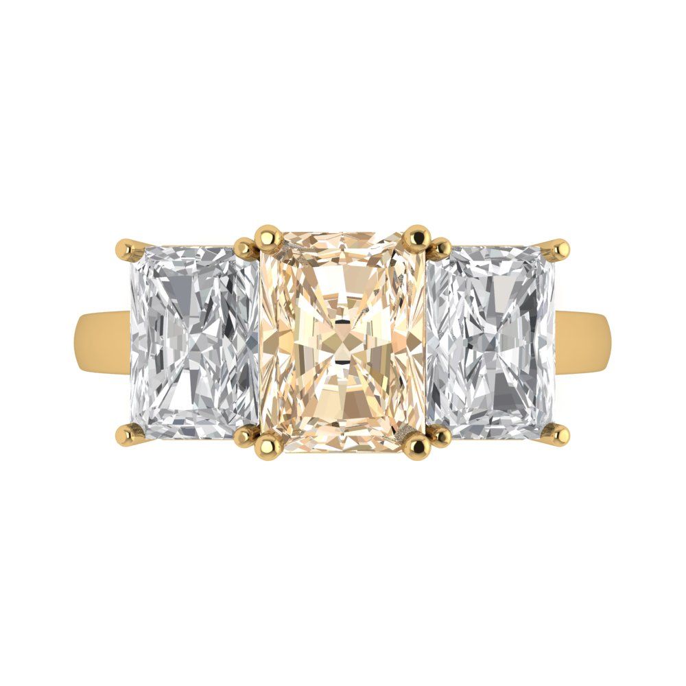 4 cttw Natural Morganite Three-Stone Engagement Ring - Solid Gold (Emerald Cut,8x6mm)