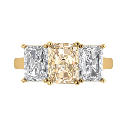 4 cttw Natural Morganite Three-Stone Engagement Ring - Solid Gold (Emerald Cut,8x6mm)