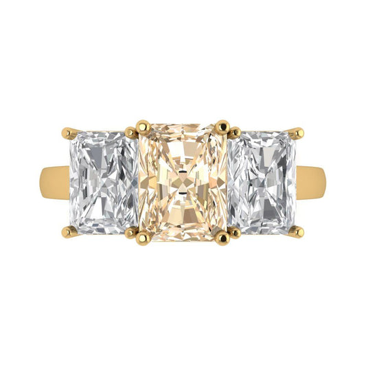 4 cttw Natural Morganite Three-Stone Engagement Ring - Solid Yellow Gold (VVS1, Emerald Cut,8x6mm)