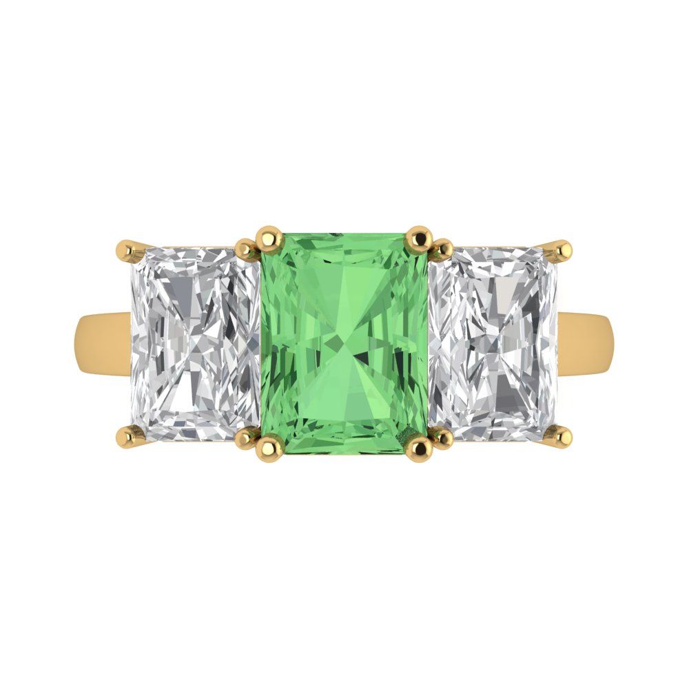 4 cttw Zirconia Simulated Green Diamond Three-Stone Engagement Ring - Solid Gold (VVS1, Emerald Cut,8x6mm)