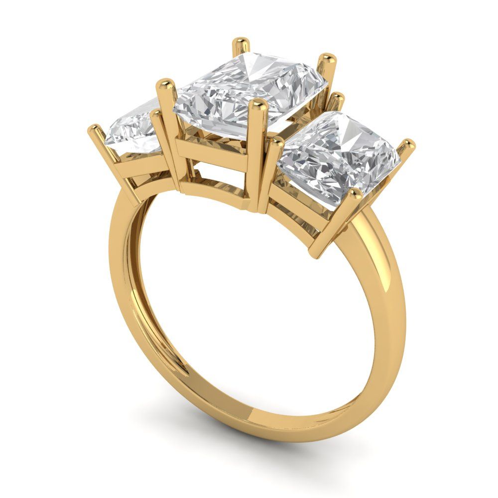 4 cttw White Sapphire Three-Stone Engagement Ring - Solid Yellow Gold (VVS1, Emerald Cut,8x6mm)