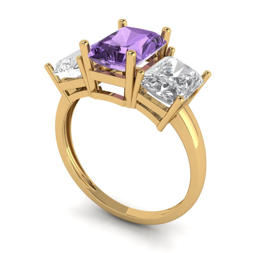 4 cttw Simulated Alexandrite Three-Stone Engagement Ring - Solid Gold (Emerald Cut,8x6mm)