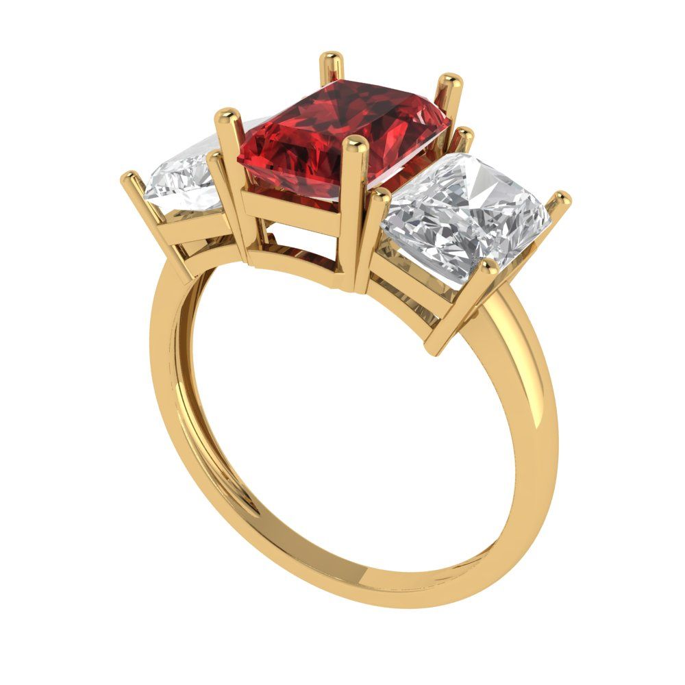 4 cttw Natural Garnet Three-Stone Engagement Ring - Solid Gold (Emerald Cut,8x6mm)