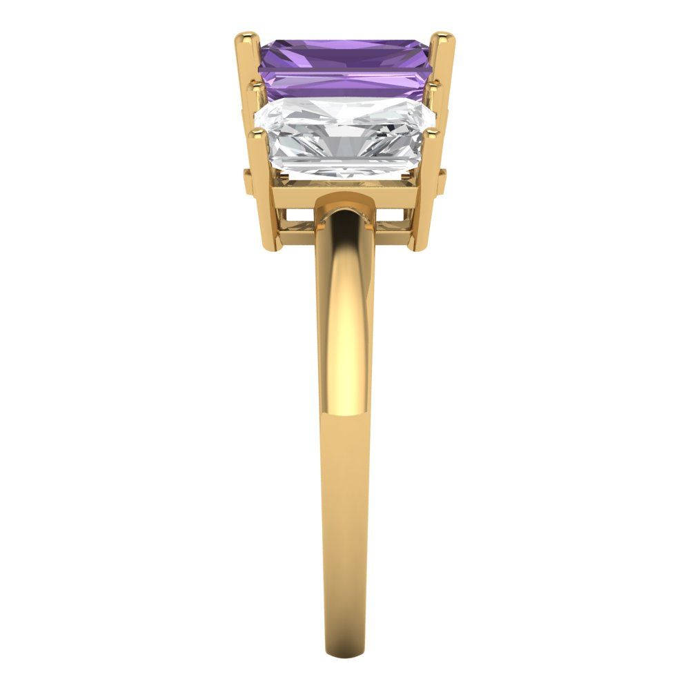 4 cttw Simulated Alexandrite Three-Stone Engagement Ring - Solid Gold (Emerald Cut,8x6mm)