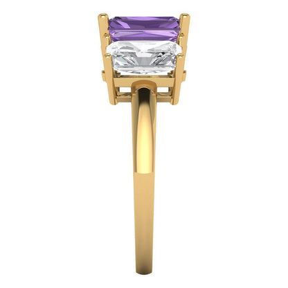 4 cttw Simulated Alexandrite Three-Stone Engagement Ring - Solid Gold (Emerald Cut,8x6mm)