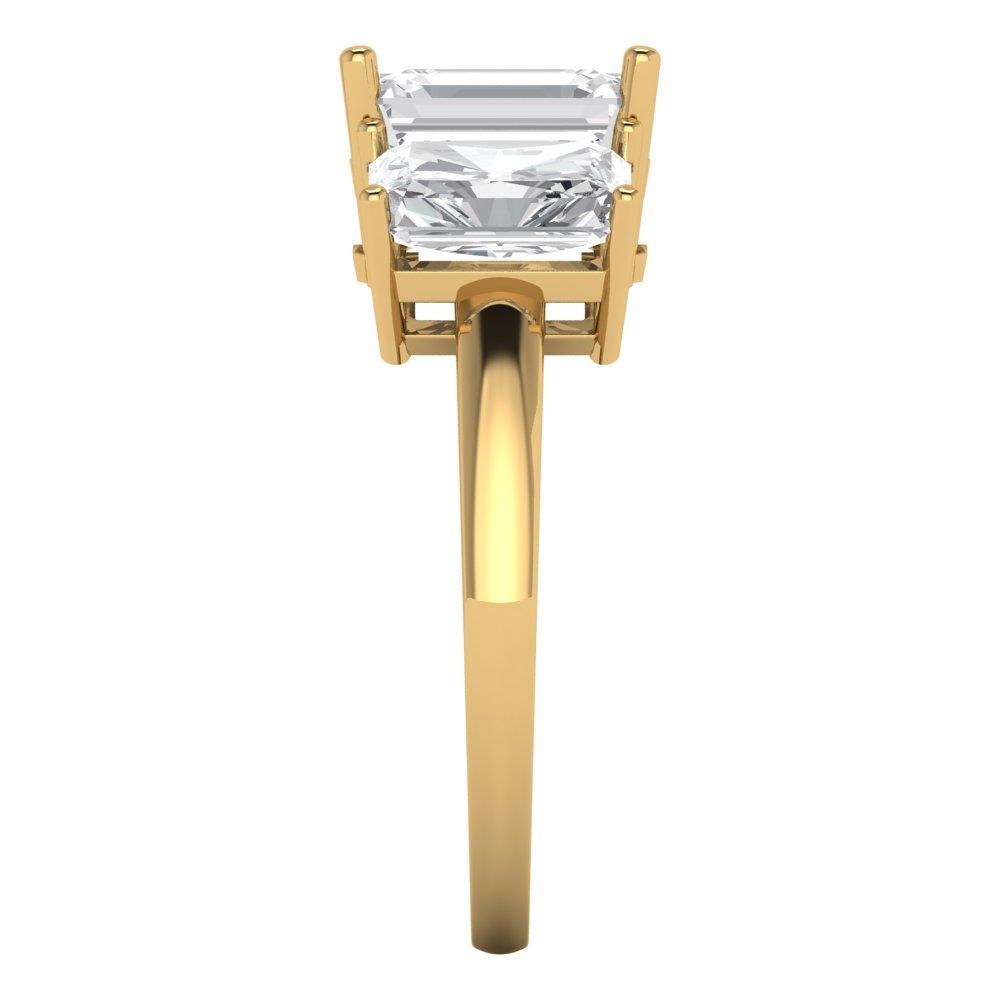 4 cttw White Sapphire Three-Stone Engagement Ring - Solid Yellow Gold (VVS1, Emerald Cut,8x6mm)