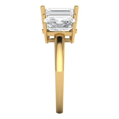 4 cttw White Sapphire Three-Stone Engagement Ring - Solid Yellow Gold (VVS1, Emerald Cut,8x6mm)