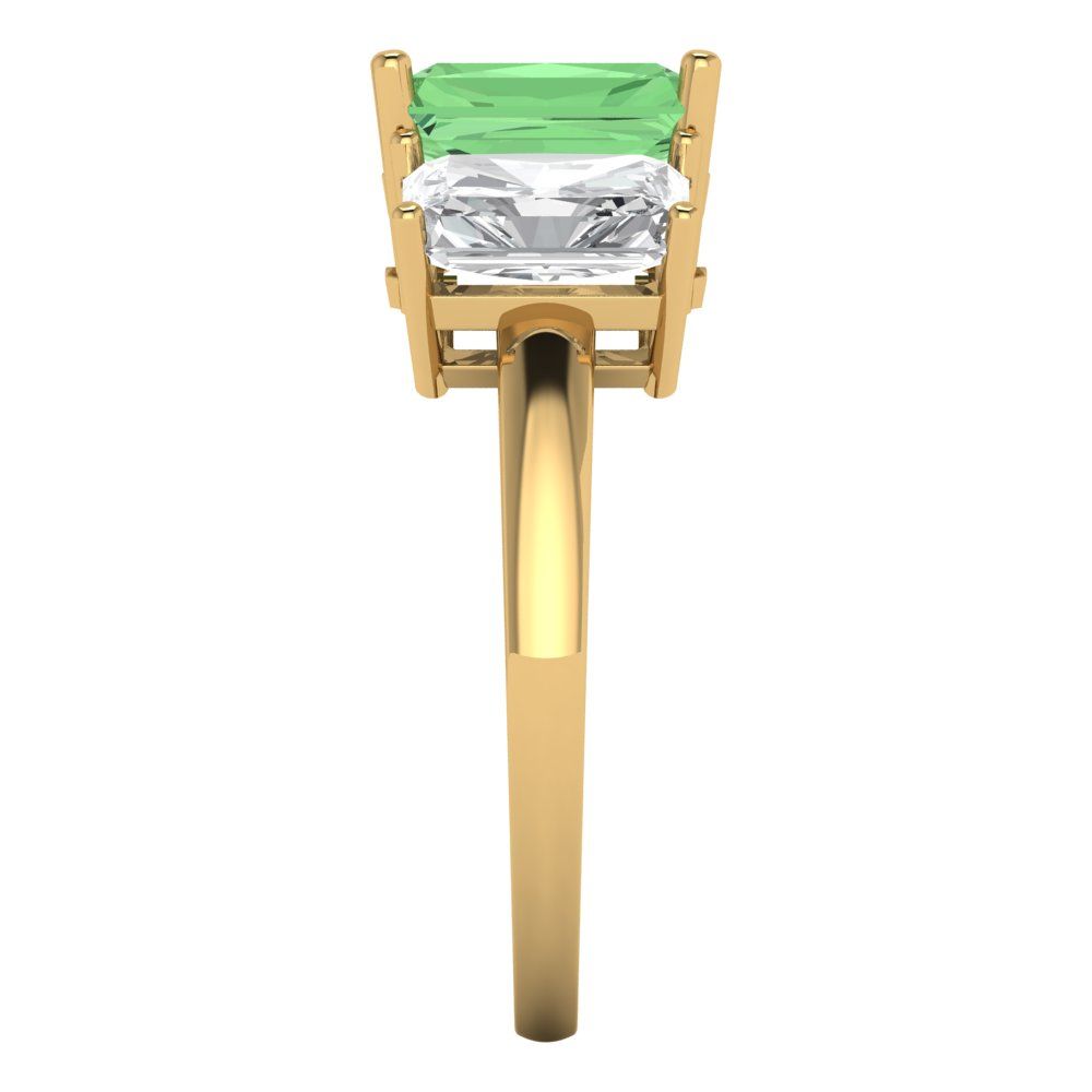 4 cttw Zirconia Simulated Green Diamond Three-Stone Engagement Ring - Solid Gold (VVS1, Emerald Cut,8x6mm)