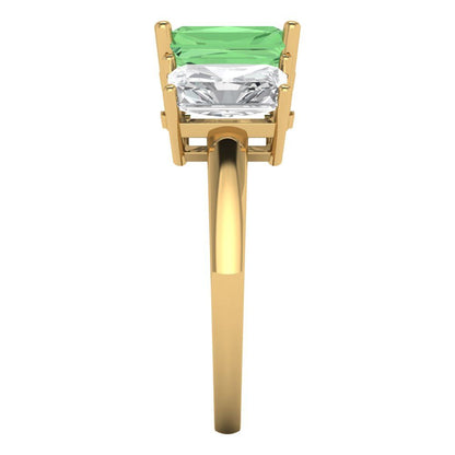 4 cttw Zirconia Simulated Green Diamond Three-Stone Engagement Ring - Solid Gold (VVS1, Emerald Cut,8x6mm)