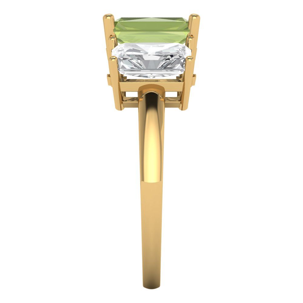 4 cttw Natural Peridot Three-Stone Engagement Ring - Solid Gold (Emerald Cut,8x6mm)