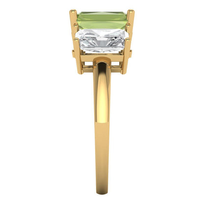 4 cttw Natural Peridot Three-Stone Engagement Ring - Solid Gold (Emerald Cut,8x6mm)