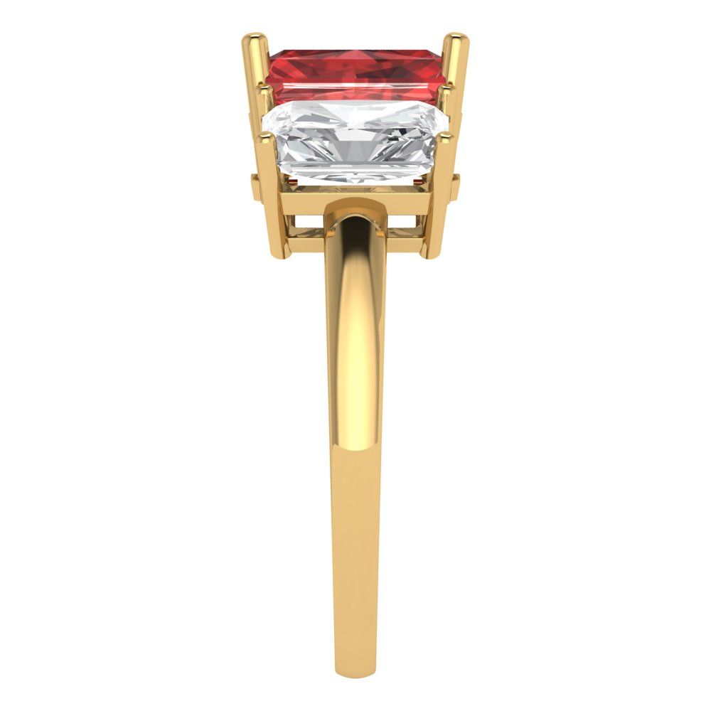 4 cttw Natural Garnet Three-Stone Engagement Ring - Solid Gold (Emerald Cut,8x6mm)
