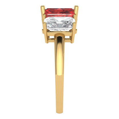 4 cttw Natural Garnet Three-Stone Engagement Ring - Solid Gold (Emerald Cut,8x6mm)