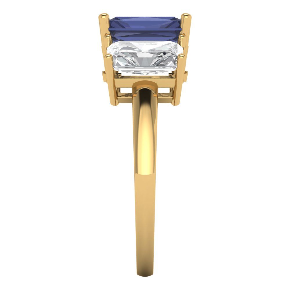 4 cttw Simulated Blue Sapphire Three-Stone Engagement Ring - Solid Gold (Emerald Cut,8x6mm)