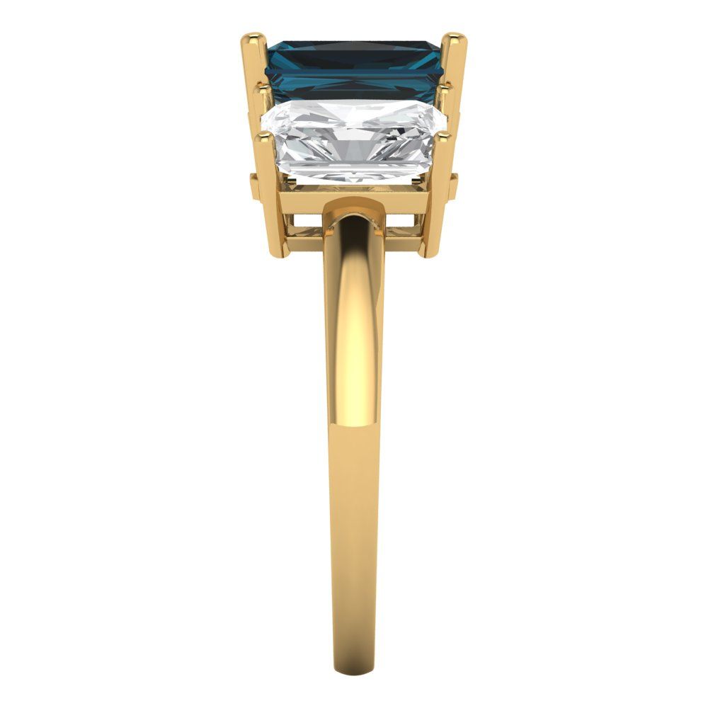 4 cttw Natural London Blue Topaz Three-Stone Engagement Ring - Solid Gold (Emerald Cut,8x6mm)
