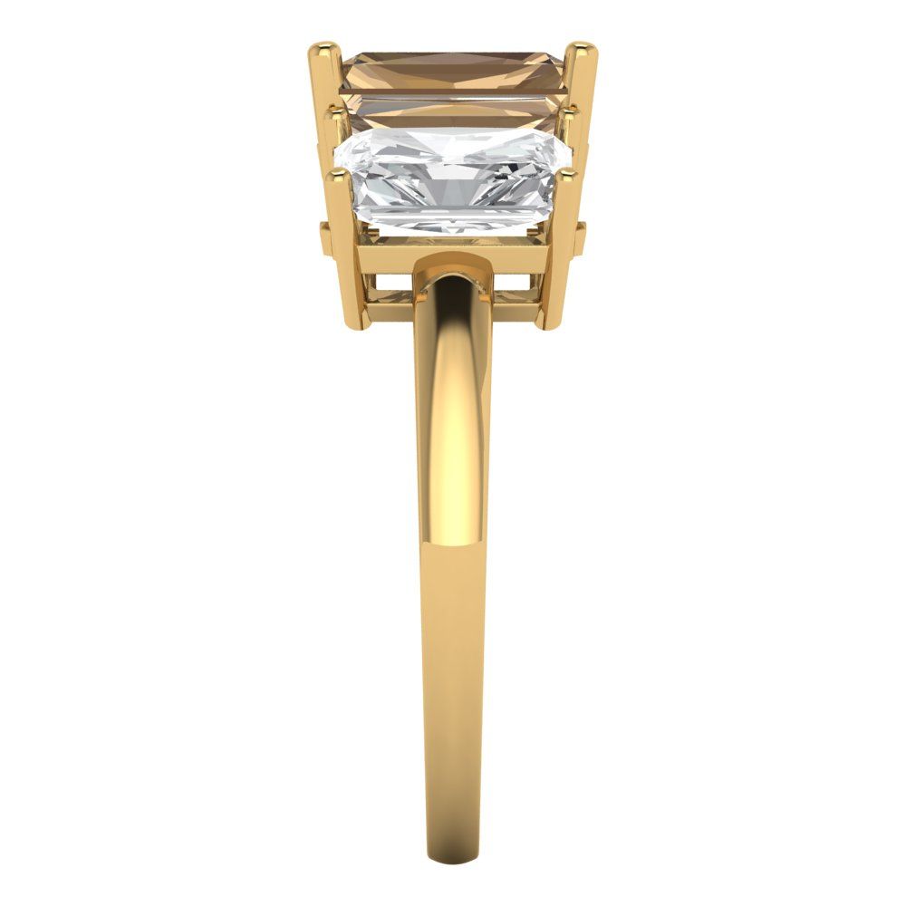 4 cttw Zirconia Simulated Champagne Diamond Three-Stone Engagement Ring - Solid Gold (VVS1, Emerald Cut,8x6mm)