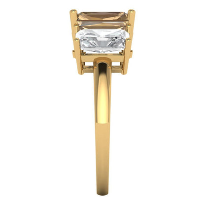 4 cttw Zirconia Simulated Champagne Diamond Three-Stone Engagement Ring - Solid Gold (VVS1, Emerald Cut,8x6mm)