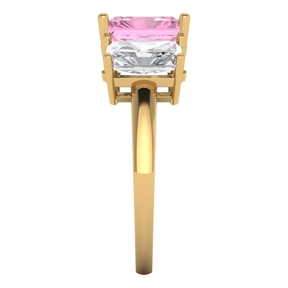 4 cttw Zirconia Simulated Pink Diamond Three-Stone Engagement Ring - Solid Gold (VVS1, Emerald Cut,8x6mm)