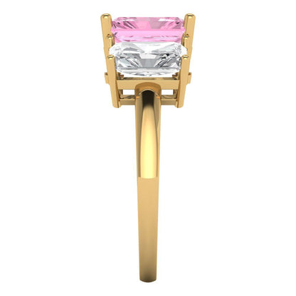 4 cttw Zirconia Simulated Pink Diamond Three-Stone Engagement Ring - Solid Gold (VVS1, Emerald Cut,8x6mm)