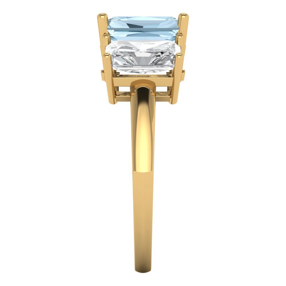 4 cttw Zirconia Simulated Blue Diamond Three-Stone Engagement Ring - Solid Yellow Gold (VVS1, Emerald Cut,8x6mm)