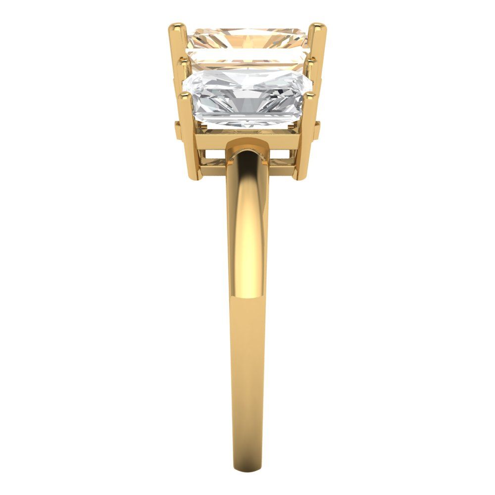 4 cttw Natural Morganite Three-Stone Engagement Ring - Solid Gold (Emerald Cut,8x6mm)