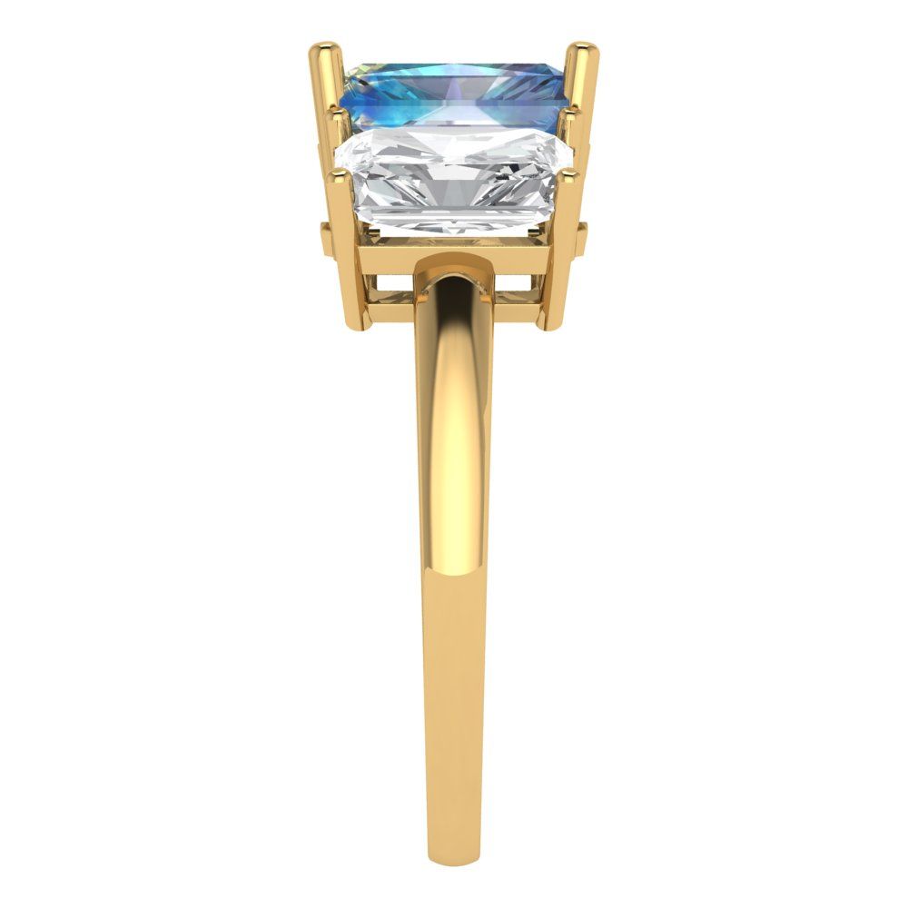 4 cttw Blue Moissanite Three-Stone Engagement Ring - Solid Gold (Emerald Cut,8x6mm)
