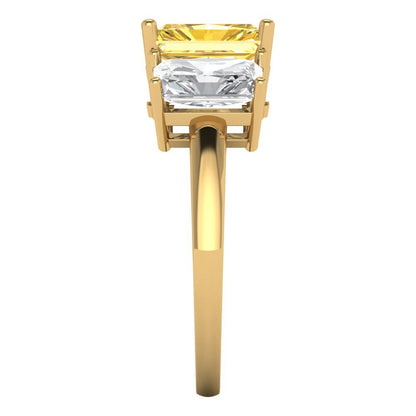 4 cttw Natural Citrine Three-Stone Engagement Ring - Solid Gold (Emerald Cut,8x6mm)
