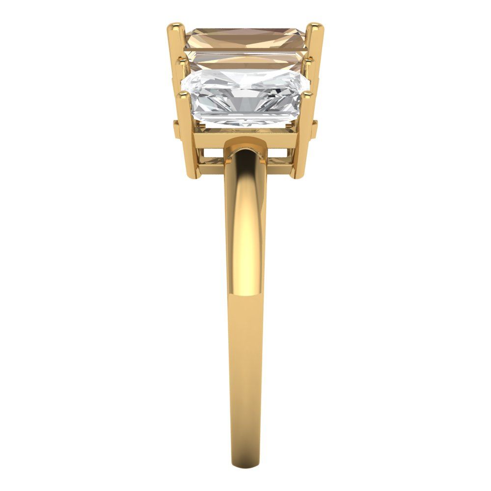 4 cttw Yellow Moissanite Three-Stone Engagement Ring - Solid Gold (Emerald Cut,8x6mm)