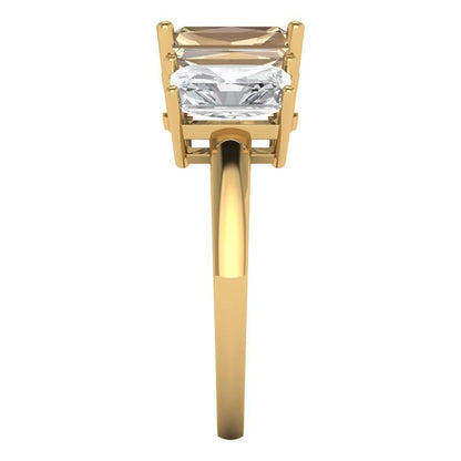 4 cttw Yellow Moissanite Three-Stone Engagement Ring - Solid Gold (Emerald Cut,8x6mm)