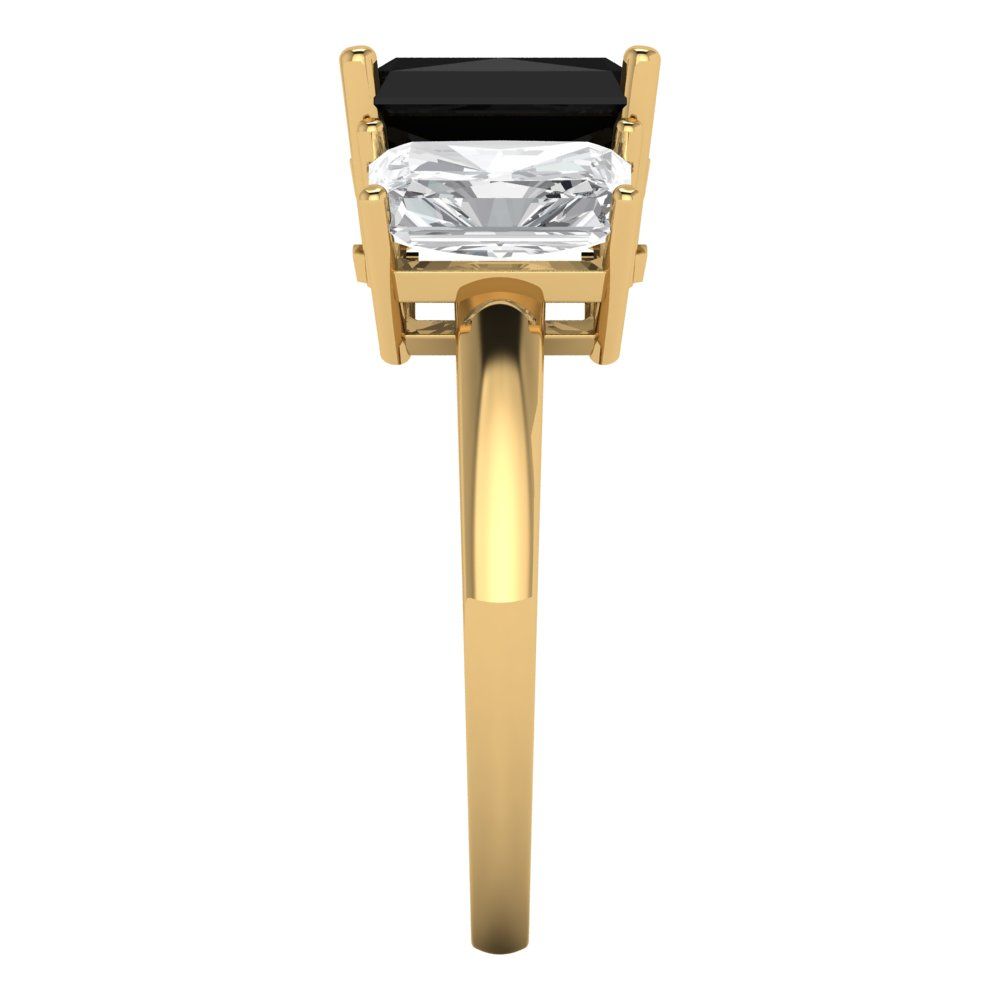 4 cttw Natural Onyx Three-Stone Engagement Ring - Solid Gold (Emerald Cut,8x6mm)