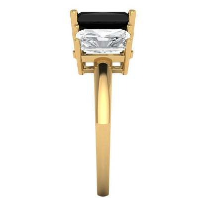 4 cttw Natural Onyx Three-Stone Engagement Ring - Solid Gold (Emerald Cut,8x6mm)