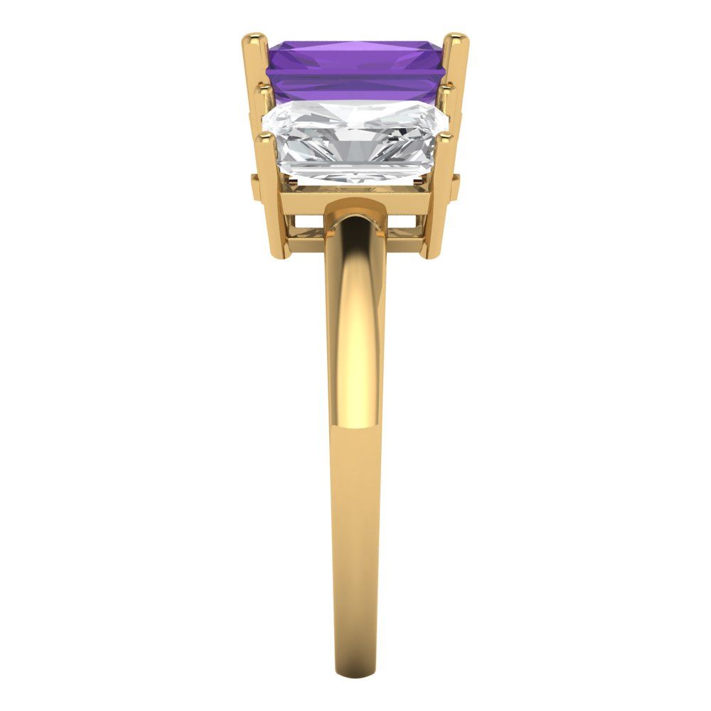 4 cttw Natural Amethyst Three-Stone Engagement Ring - Solid Gold (Emerald Cut,8x6mm)