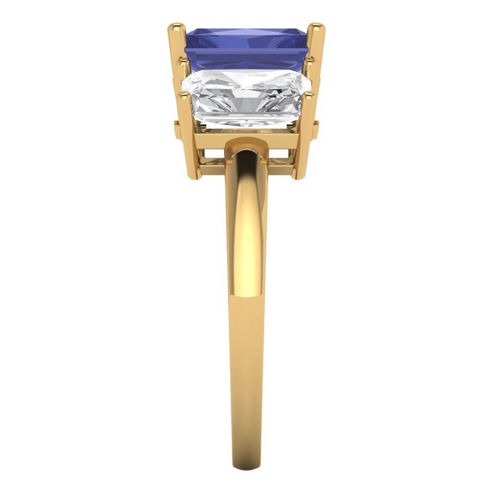 4 cttw Simulated Tanzanite Three-Stone Engagement Ring - Solid Gold (Emerald Cut,8x6mm)