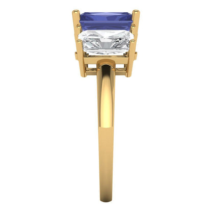4 cttw Simulated Tanzanite Three-Stone Engagement Ring - Solid Gold (Emerald Cut,8x6mm)