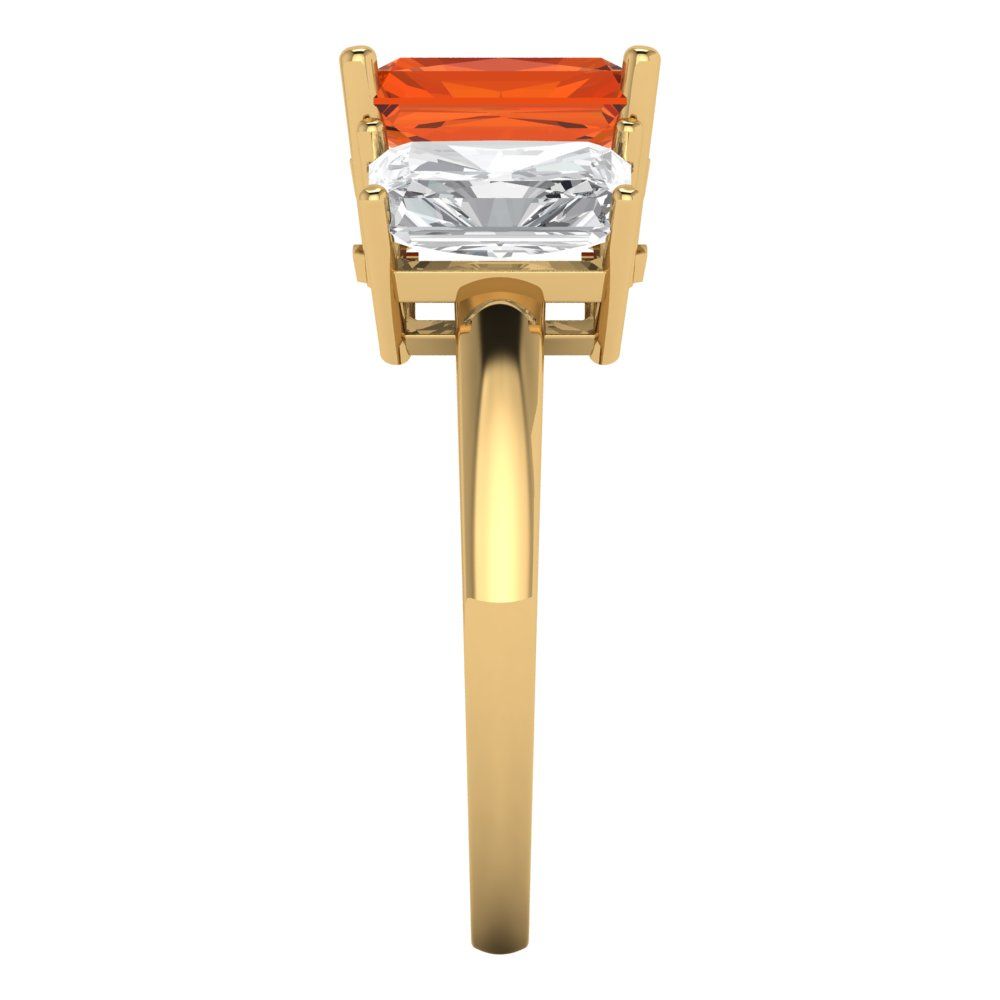 4 cttw Zirconia Simulated Red Diamond Three-Stone Engagement Ring - Solid Yellow Gold (VVS1, Emerald Cut,8x6mm)