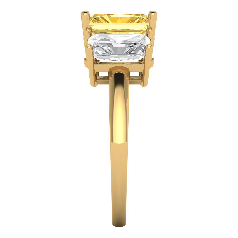 4 cttw Zirconia Simulated Yellow Diamond Three-Stone Engagement Ring - Solid Gold (VVS1, Emerald Cut,8x6mm)