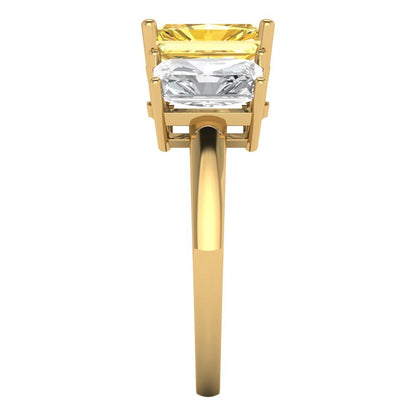 4 cttw Zirconia Simulated Yellow Diamond Three-Stone Engagement Ring - Solid Gold (VVS1, Emerald Cut,8x6mm)