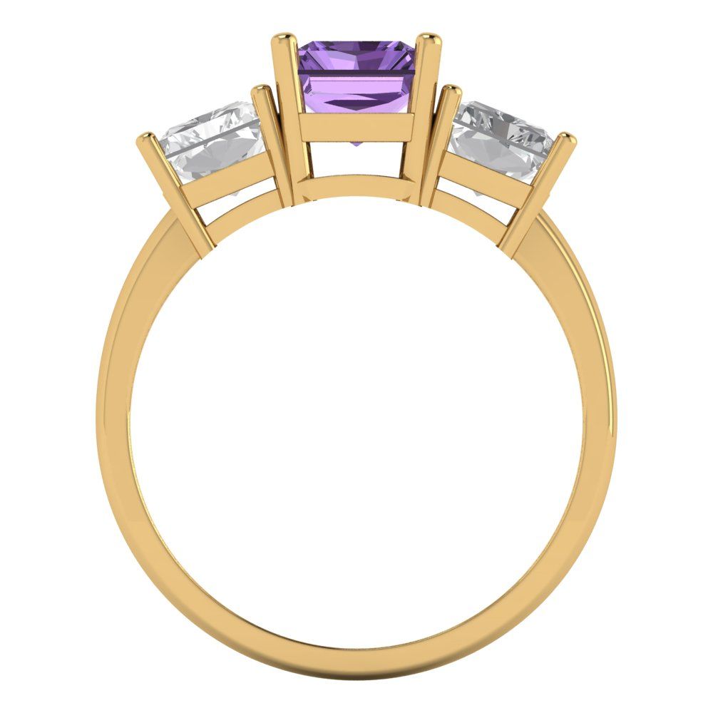 4 cttw Simulated Alexandrite Three-Stone Engagement Ring - Solid Gold (Emerald Cut,8x6mm)