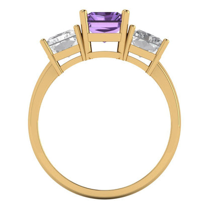 4 cttw Simulated Alexandrite Three-Stone Engagement Ring - Solid Gold (Emerald Cut,8x6mm)